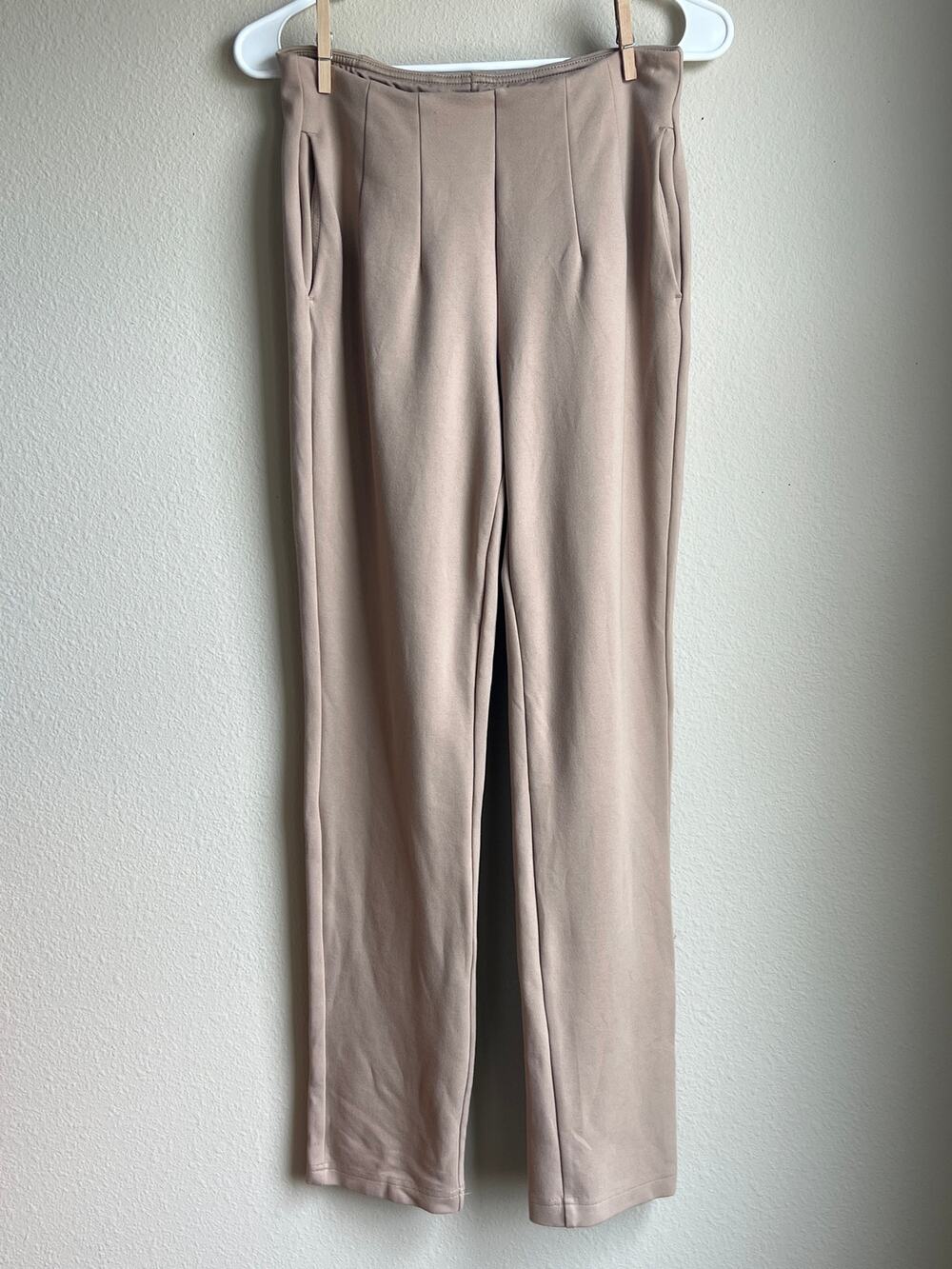 Belle by Kim Gravel Gravel Khaki Tan Ponte Straight Leg Pull On Pants 6 Small